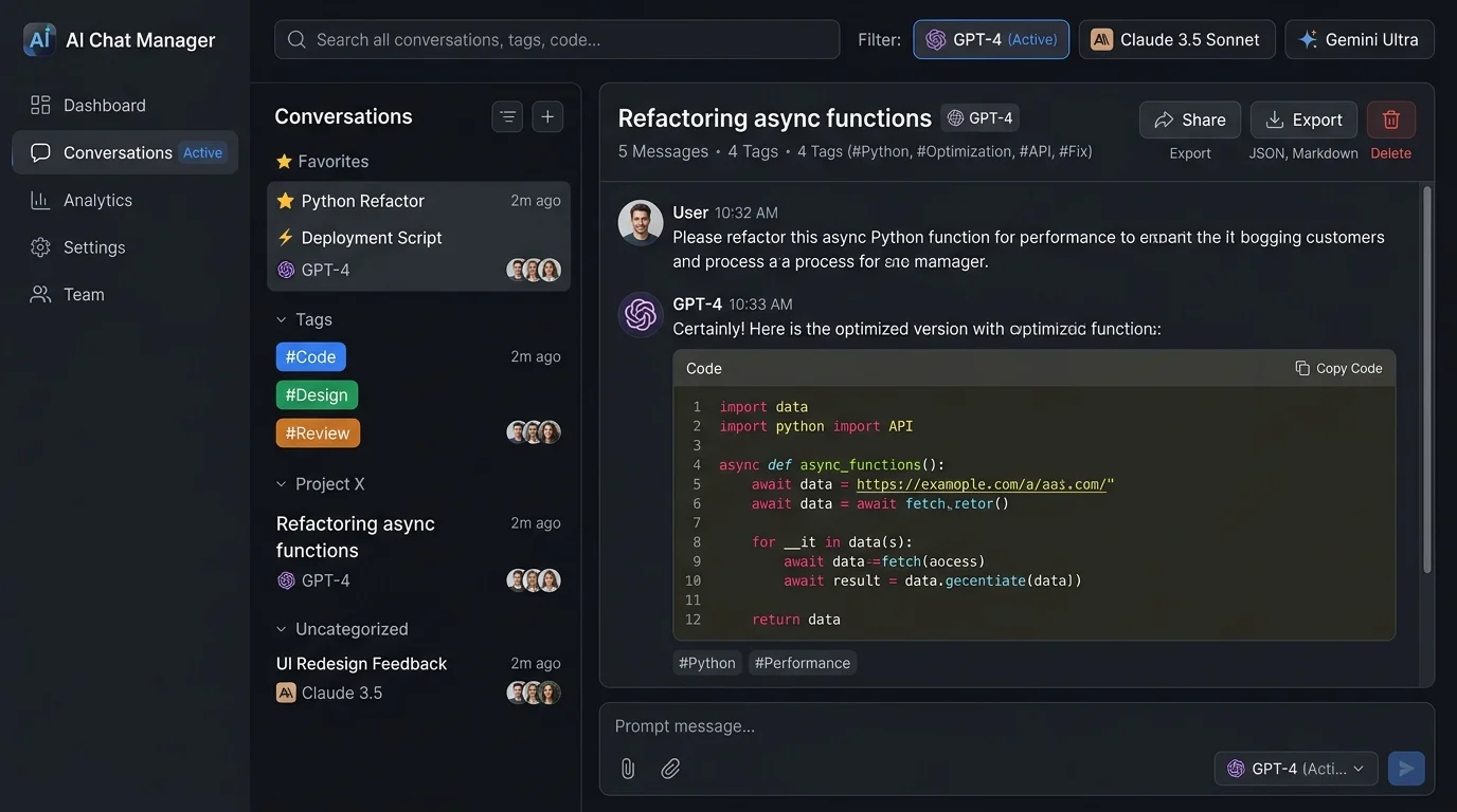 AI Chat Manager Interface Preview